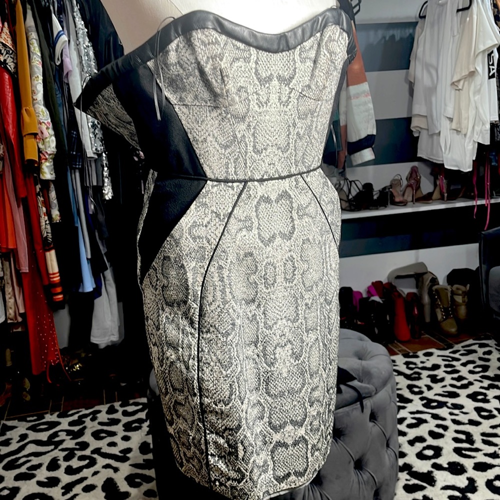 Faux Leather & Metallic SnakePrint Cocktail Dress